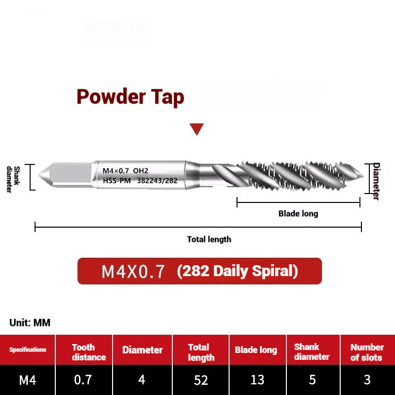 1107-OST powder high-speed steel taps Japanese standard apex screw tip spiral coarse teeth powder metallurgy tapping taps Shandong Denso Pricision Tools Co.,Ltd.